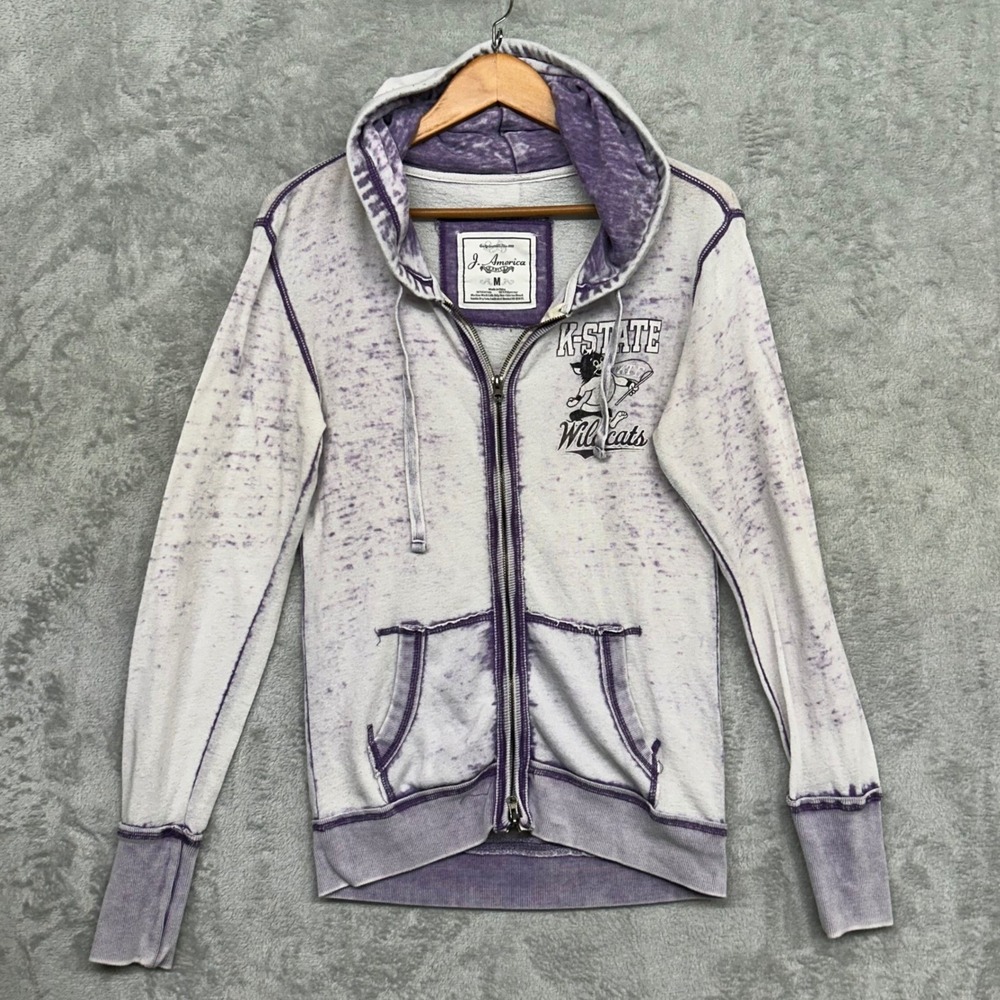 K-State Wildcats Purple Burnout Grunge Full Zip Hoodie Lightweight Unisex Medium